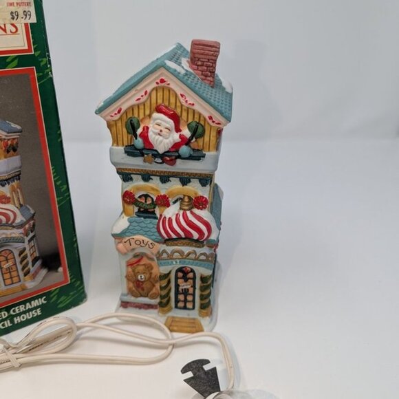 NEW VTG Traditions Lighted Ceramic Toy Shop Store Santa Christmas Pencil House - Picture 2 of 10